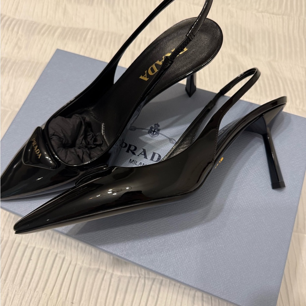 Prada Black Patent Leather Slingback shoes